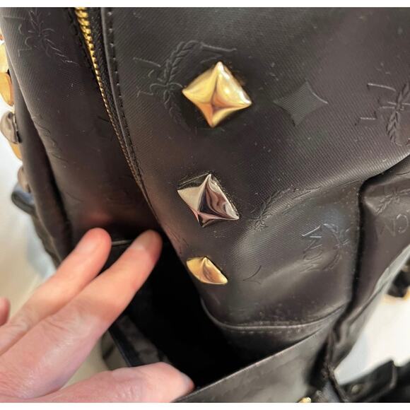 MCM Black Stark with Gold and Silver Pyramid Studs Backpack - Picture 4 of 12